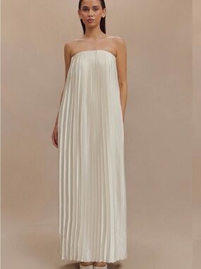 Meshki Cream Strapless Pleated Maxi Dress